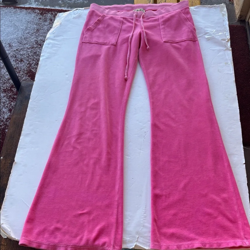 Vintage Juicy Couture Velour Y2k Tracksuit Pant Pink USA Flare Snapback Pocket M
